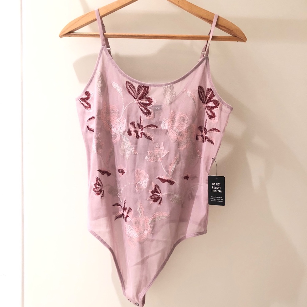 Embroidered mesh floral bodysuit
